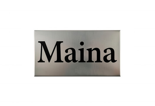 Brushed Metal Nameplate with Text Maina Isolated