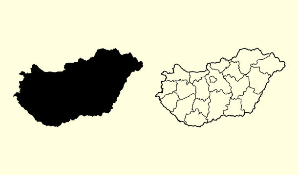 hungary map icon with black silhouette and outline border in vector style