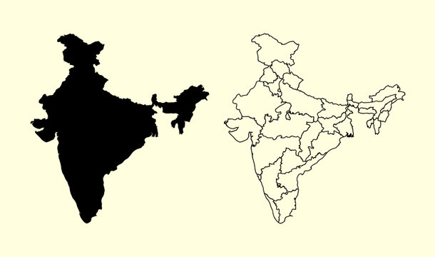 india map icon with black silhouette and outline style for location and travel