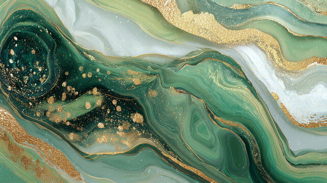 Premium green and gold alcohol ink abstract background. Ideas for backgrounds, social media design, and business card templates.