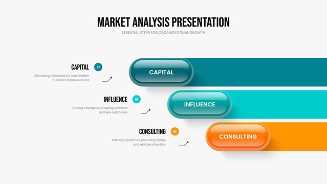 Digital Growth Slideshow Layout Vector Illustration. Modern Launch Three Option Infographic Presentation Design. Product Review 3 Element Diagram Frame Template.