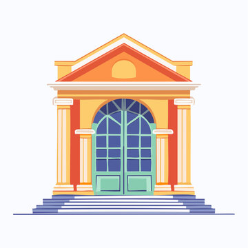 Colorful Building Facade with Arched Doors and Steps