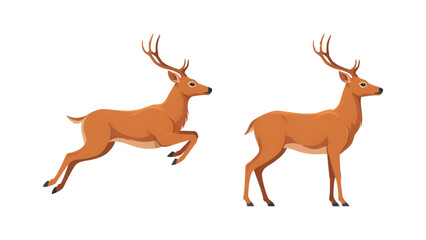 Fototapeta premium Pixel art deer standing and jumping set