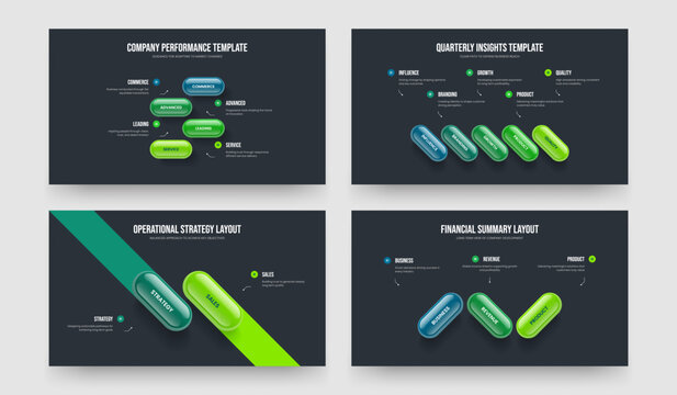 Visual Planning 4 5 2 3 Element Diagram Presentation Design Bundle. Corporate Campaign Four Five Two Three Step Infographic Slideshow Layout Vector Illustration Collection.