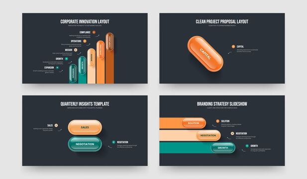 Consulting Overview Five One Two Three Element Diagram Slide Design Vector Illustration Bundle. Marketing Profile 5 1 2 3 Step Infographic Frame Layout Collection.