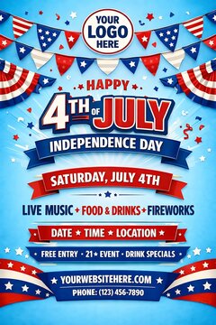 4th of july independence day party flyer poster template