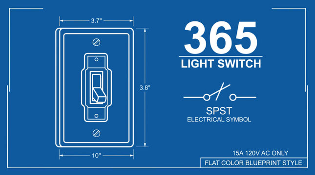 Light Switch Blueprint: SPST Electrical Symbol and Dimensions