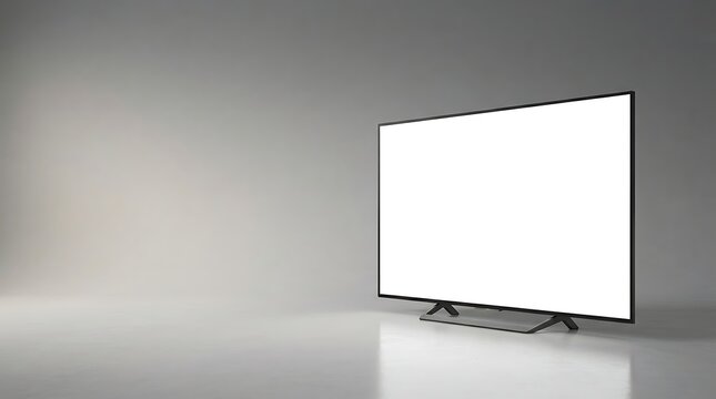 Modern flat screen TV mockup on neutral grey studio background
