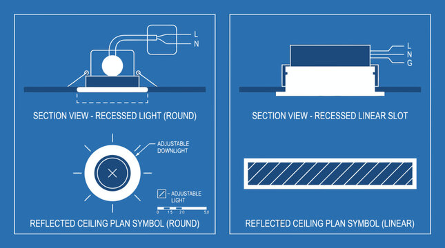Recessed Lighting Diagrams: Round and Linear Fixtures
