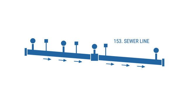 Sewer Line Diagram with Flow Arrows and Manholes