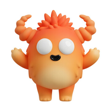 Cute Orange Monster with Big Eyes and Curly Horns