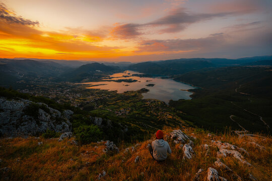 Ramsko Lake (Ramsko jezero) with its unique islands and peninsulas from the Zahum viewpoint, Bosnia and Herzegovina.