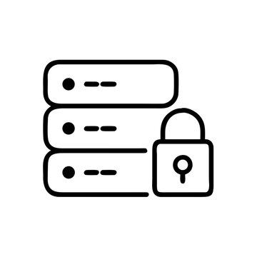 Secure server black line icon vector isolated on transparent background.