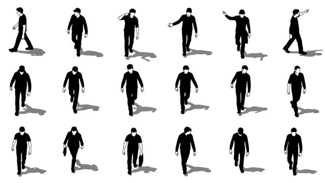 Top View Walking Male Figures Vector Collection for Site Plans, Master Plans and Landscape Architecture
