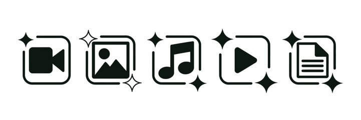 AI Icons for Media Generation Buttons with Image Video Audio and Text Creation Features for App Website Dashboard and User Interface Design © BROZEEX