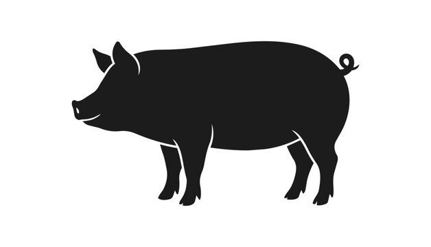 Silhouette of a Pig Standing Side View.