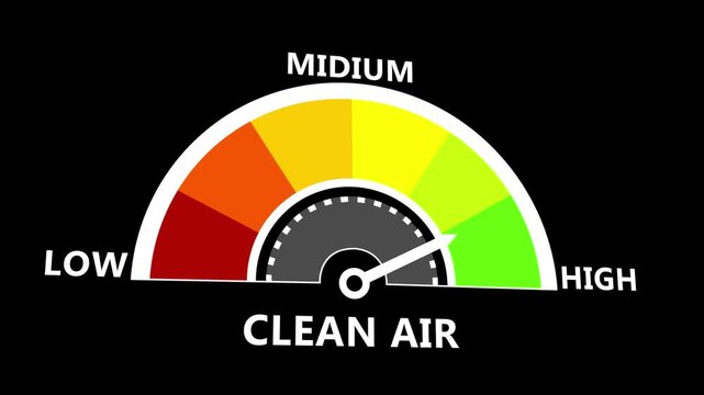 Clean Air Gauge Animation with Environmental Monitoring Indicator and Quality Assessment Display on Black Background 4k visuals