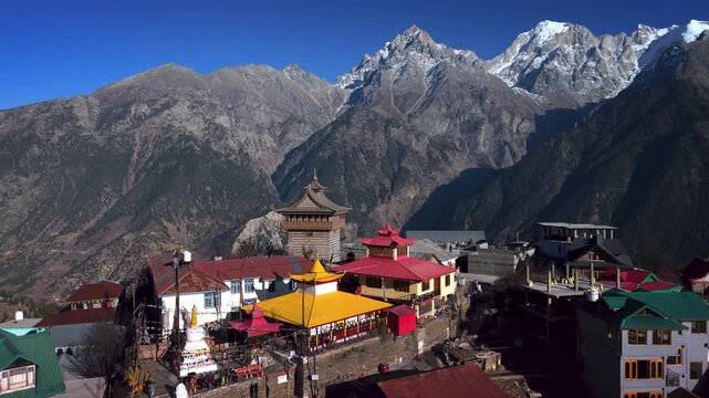 Kalpa Village Drone Shot Under Clear Blue Sky