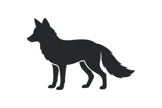 Silhouette of a Fox Standing Alertly on a White Background.