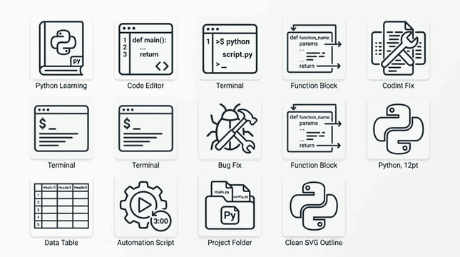 Advanced programming and development icon set for software engineering projects design.
