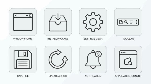 Essential graphical user interface icons for system management and file operations task.