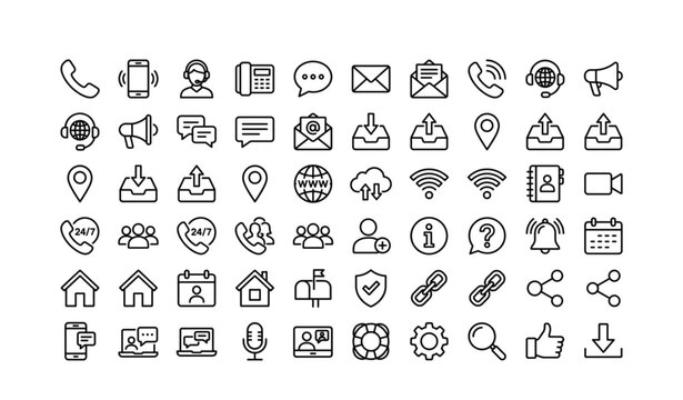 Contact and Communication Outline Icon Set Vector Collection