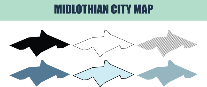Midlothian city map outlines in various styles and colors on white background
