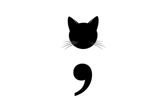 Black cat head semicolon symbol on white background