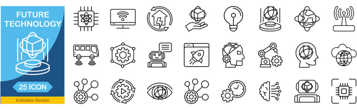 Future technology icon set. Editable line icons. Vector illustration