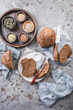 Homemade glutenfree bread, low carb bread with assorted seeds