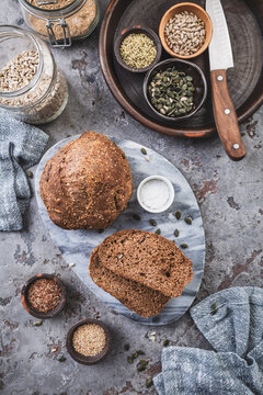 Homemade glutenfree bread, low carb bread with assorted seeds