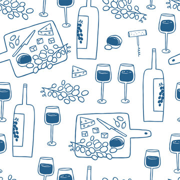 Food and wine seamless pattern