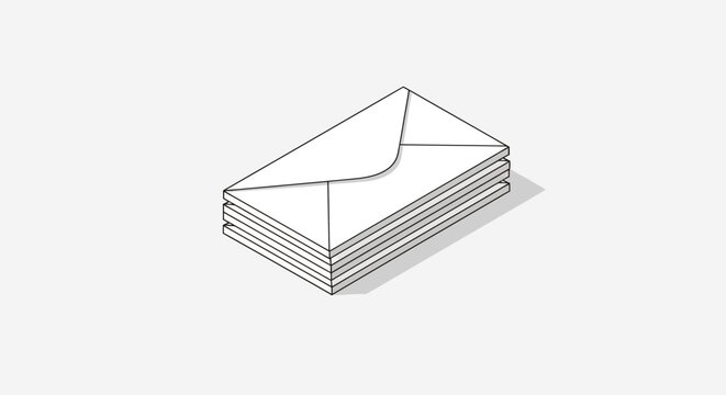 Isometric line art illustration of a stack of envelopes