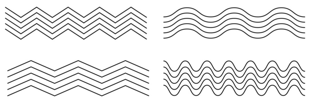 Wavy and Zigzag Line Patterns Set &mdash; Abstract Black and White Decorative Dividers and Borders