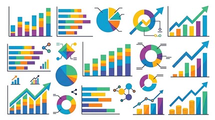 Obraz premium Colorful business data charts and graphs set illustration