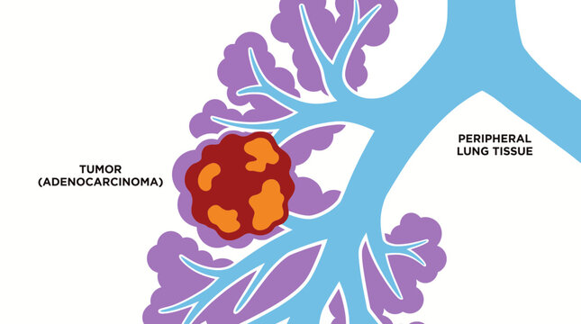 Lung Cancer Tumor Adenocarcinoma Growth in Peripheral Tissue