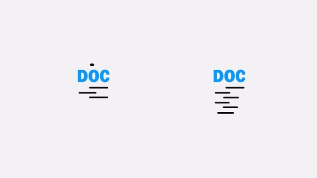 Animated DOC file download icon featuring a professional document symbol with download action and smooth motion graphics. The animation represents file downloading, document sharing