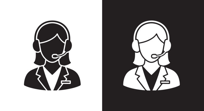 customer service headset icon vector: logo icons vector set. Blue, Black and white icons