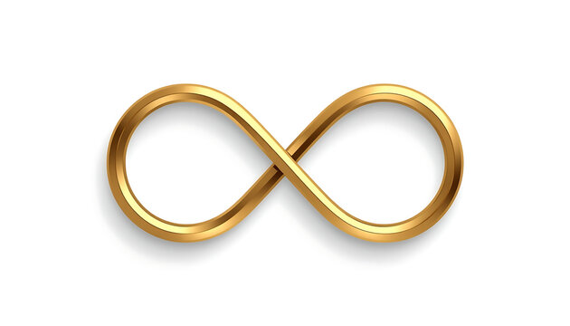 Golden infinity symbol isolated on white background minimalist design concept