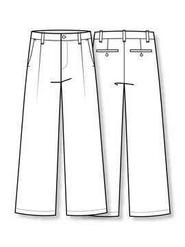 Men Wide Leg One Tuck Trousers Set Casual Loose Slacks Minimal Fashion Flat Sketch Fashion Template Technical Drawing Vector Illustration Front and Back View