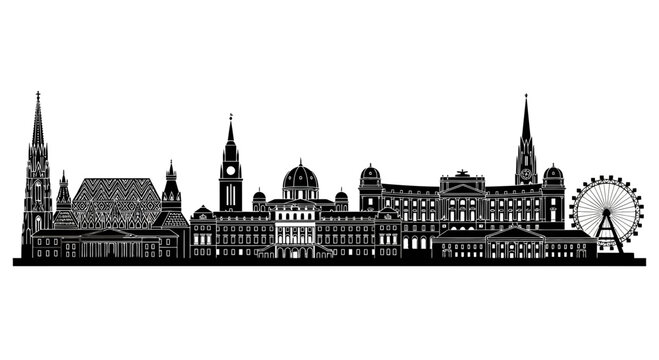 Vienna Skyline Silhouette Vector - Famous Landmarks