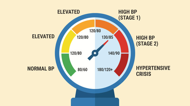 Blood Pressure Measurement Gauge with Hypertension Zones