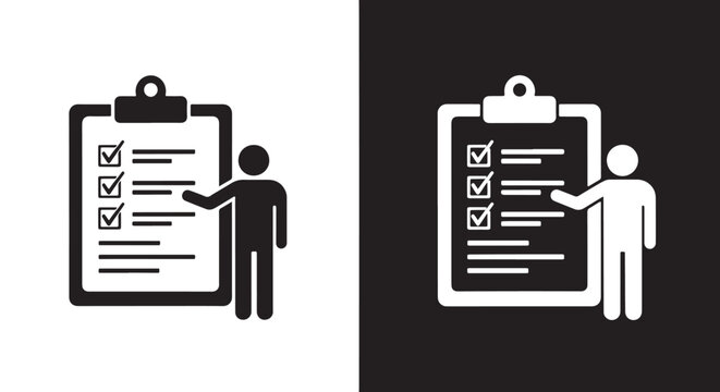 business checklist approval icon set: Line and glyph solid icon and logo template - Clipart, sticker - icon set