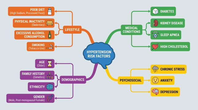 Hypertension Risk Factors Mind Map Graphic