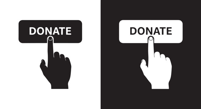 Finger pressing donate button icon set: Line and glyph solid icon and logo template - Clipart, sticker - icon set