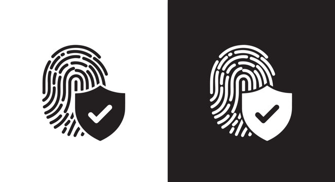 fingerprint security shield icon set: Line and glyph solid icon and logo template - Clipart, sticker - icon set