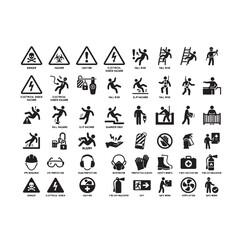 Fototapeta premium Comprehensive Safety Warning Bundle Icons – Industrial Risk, Workplace Hazard, Electrical Safety & Emergency Alert Symbol Set