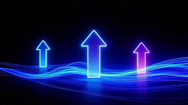 Neon arrows on glowing wave lines