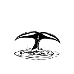 a black silhouette of a whale tail emerging from water with ripples, creating a dynamic ocean scene with a sense of movement and freedom in the sea © SarfarazAhmed