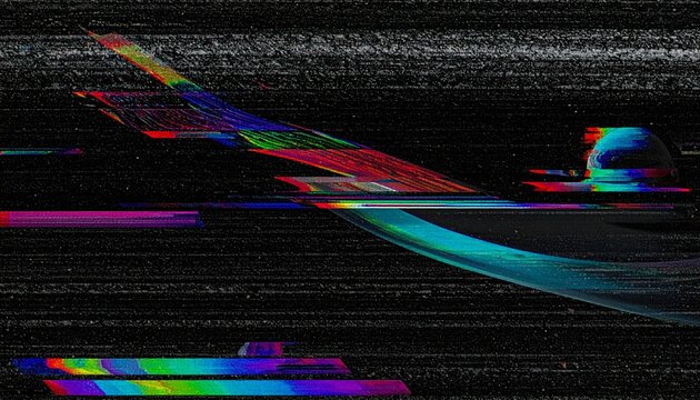 Digital glitch art with color streaks and static